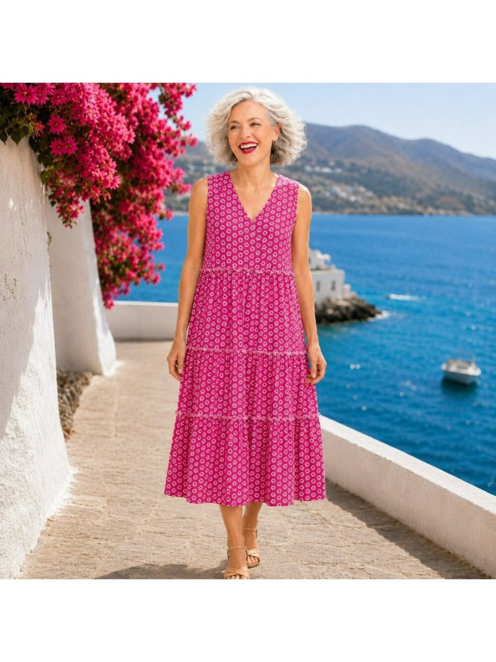 J. Crew Pink Floral Tiered Midi Dress Size 8 Re-Imagined 100% Viscose